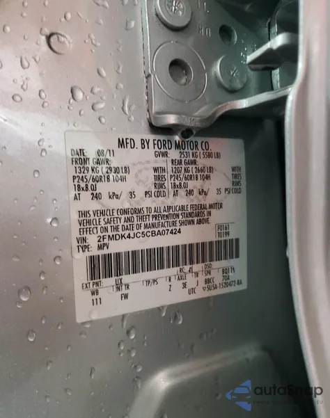 2012 Ford Edge Sel from USA, damaged, VIN 2FMDK4JC5CBA07424